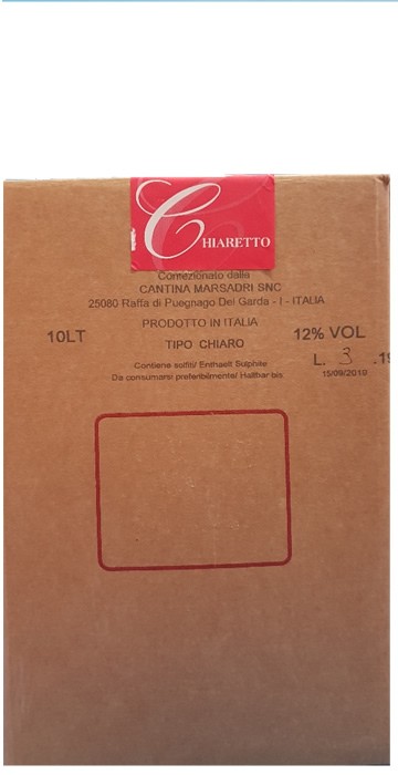 Chiaretto 2018 Garda VdT. Marsadri Gardasee 10,0L Bag in Box.